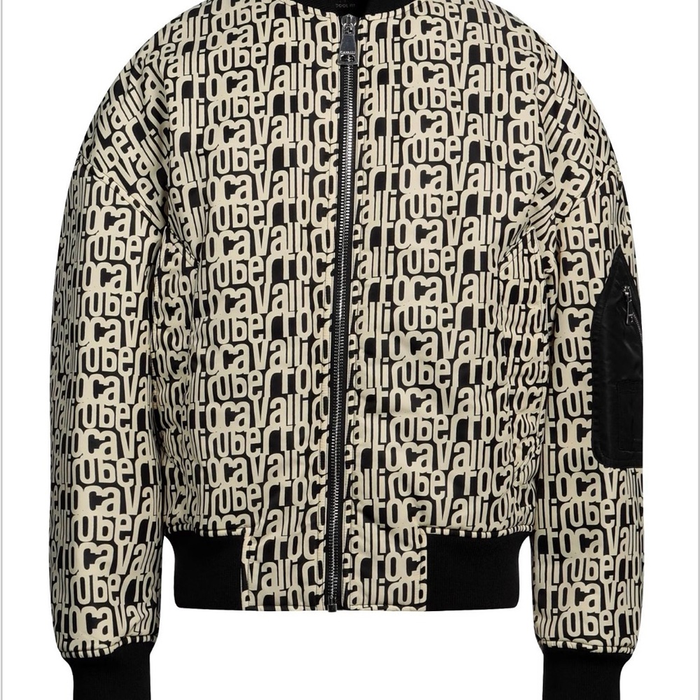 Roberto Cavalli Black and Cream Bomber Jacket